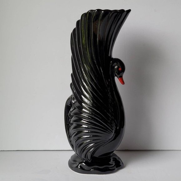 Accents Vintage Ceramic Black Swan Vase With Red Eyes And Beak Poshmark